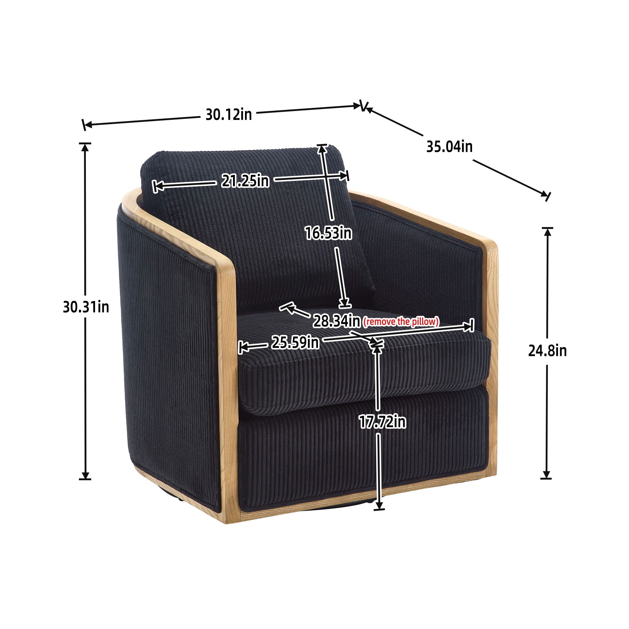 Corduroy Barrel Chair, 360 Degree Swivel