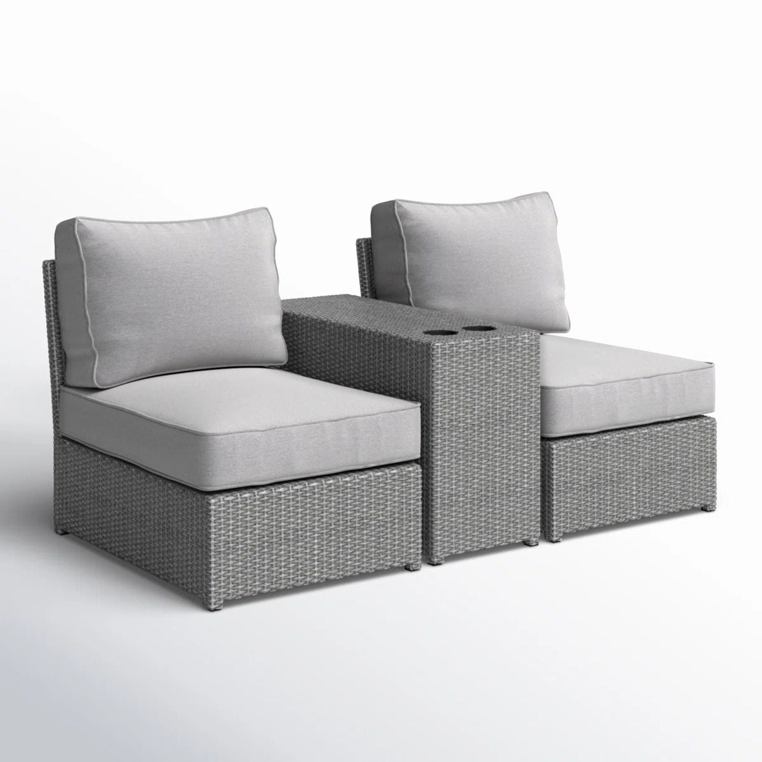 2 Person Wicker Conversation Set With Cushions, Weather Resistant