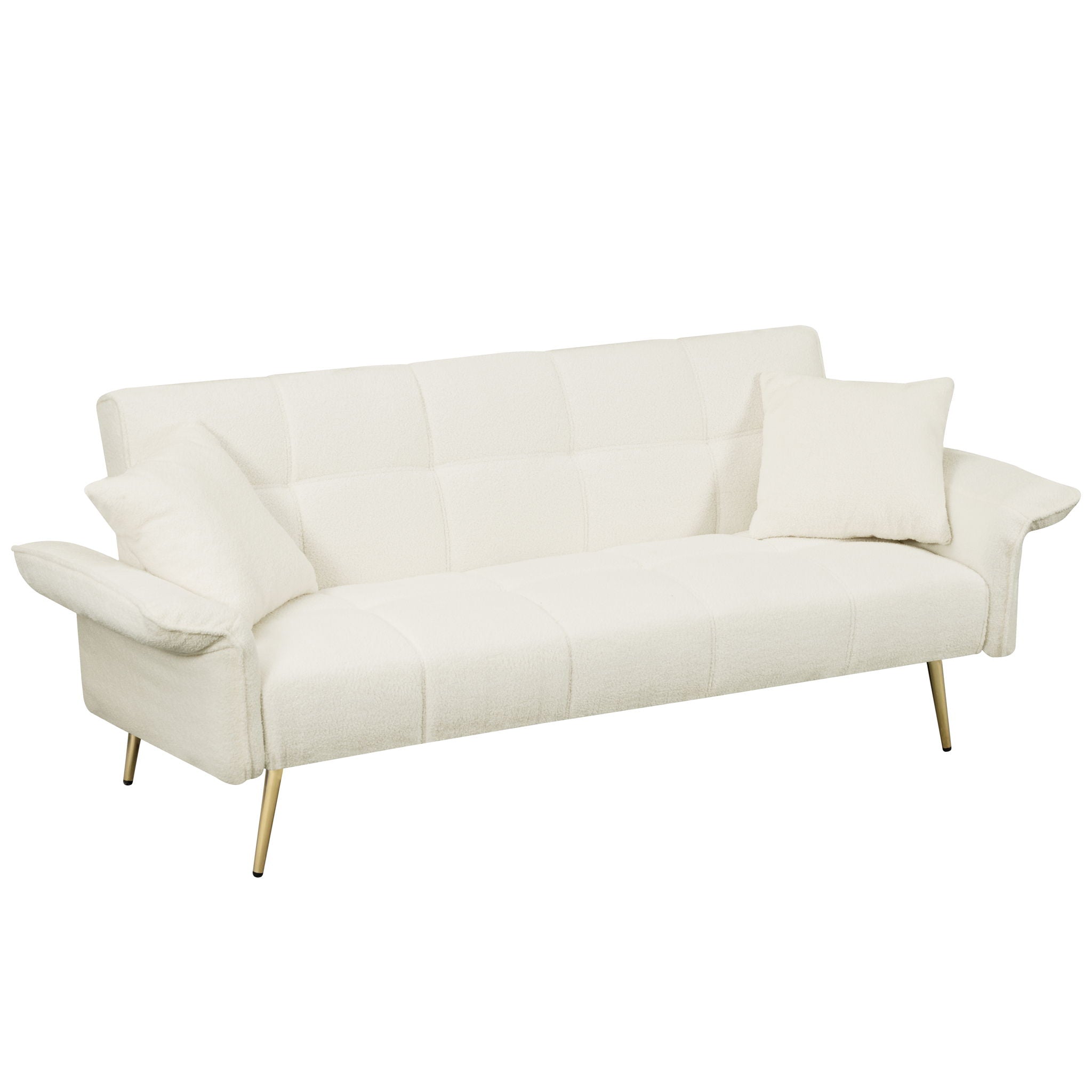 Convertible Double Futon Sofa Bed With Folding Armrests For Living Rooms