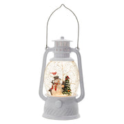 Christmas Plastic / Resin Lantern With Snowman & Tree LED / Water Spinning / 6 Hours Timer, 3*AA Batteries Required - White / Multi