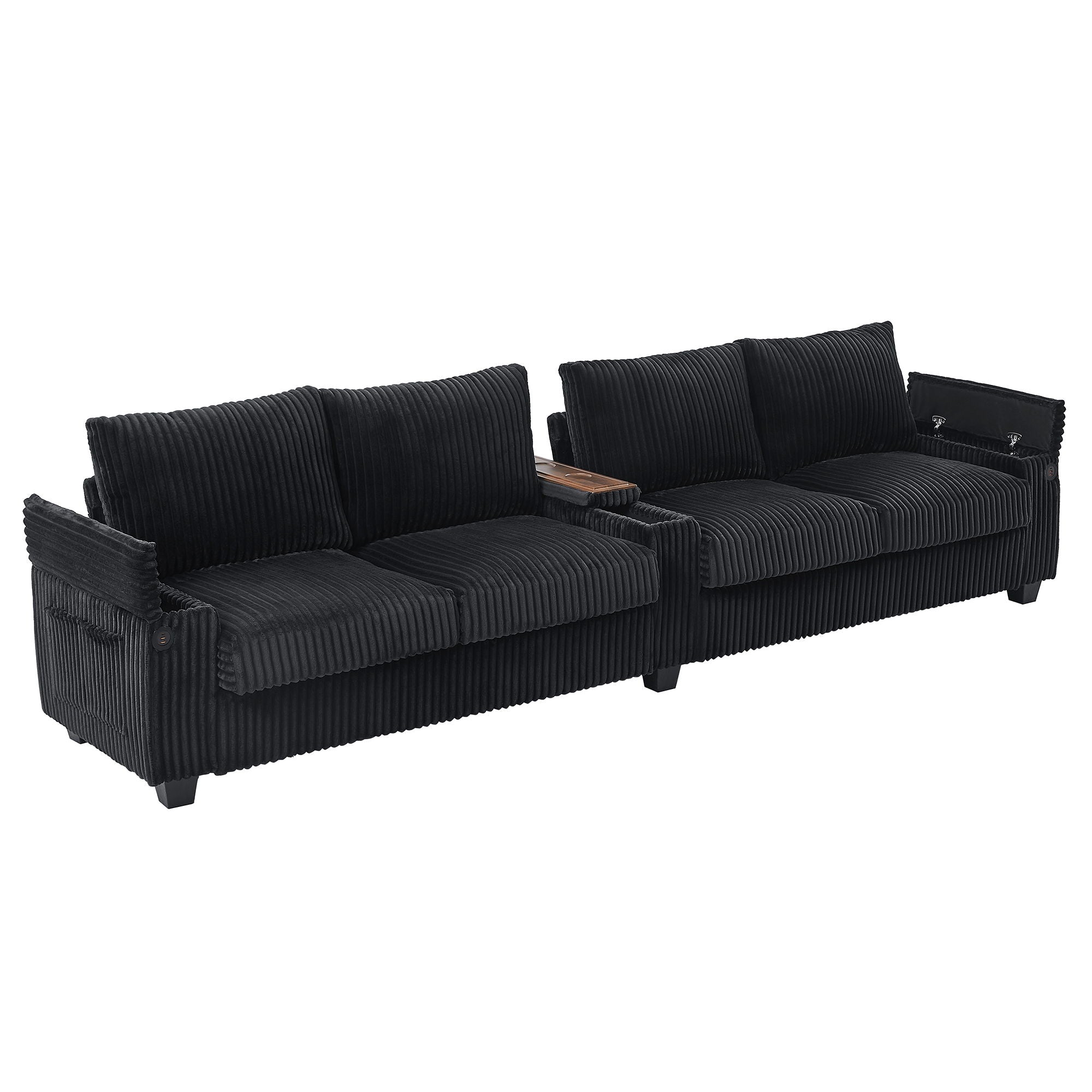 Modern 4 Seater Corduroy Sofa Couch With USB Ports And Hidden Storage