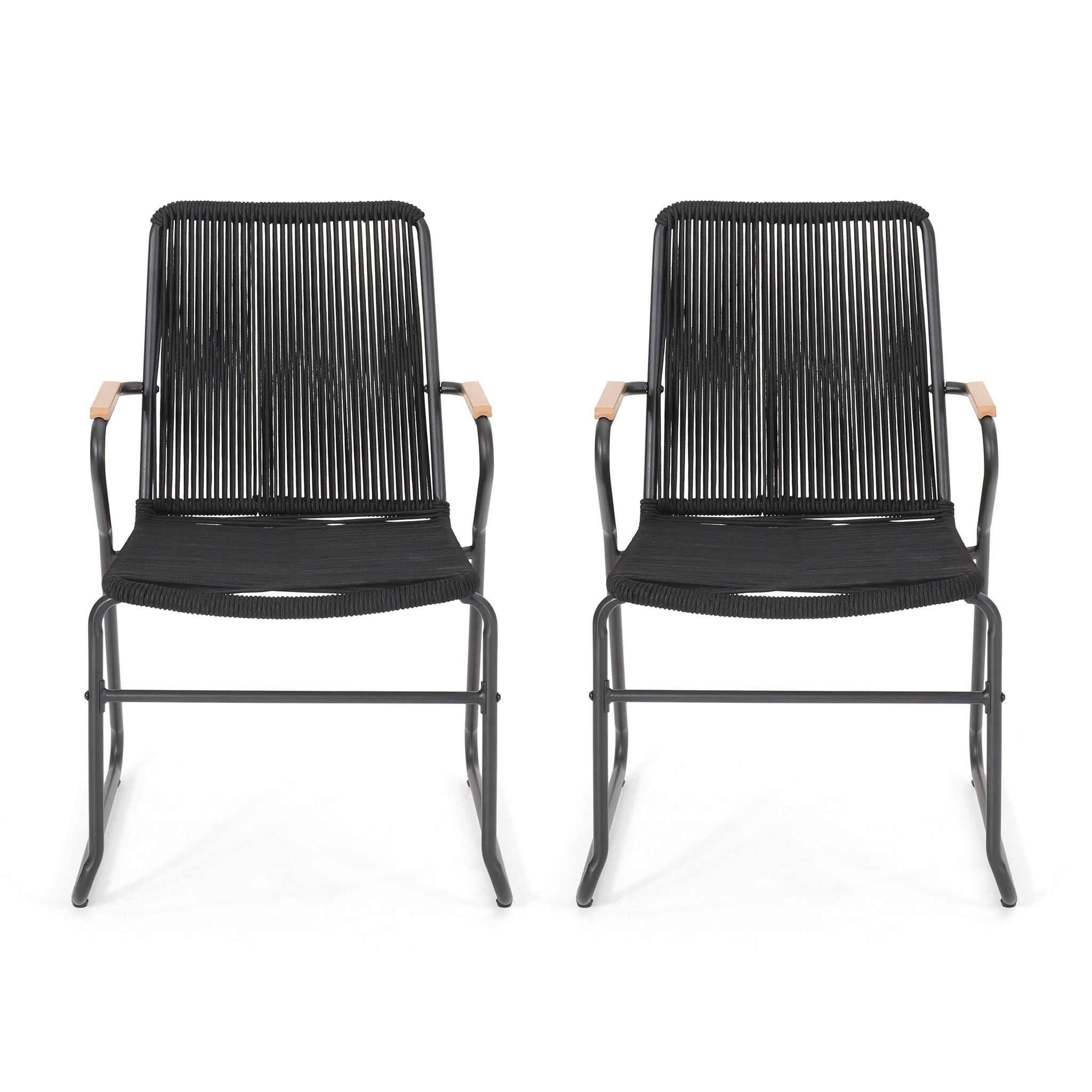 Moonstone - Outdoor Club Chair Set With Rope Weave Design - Black