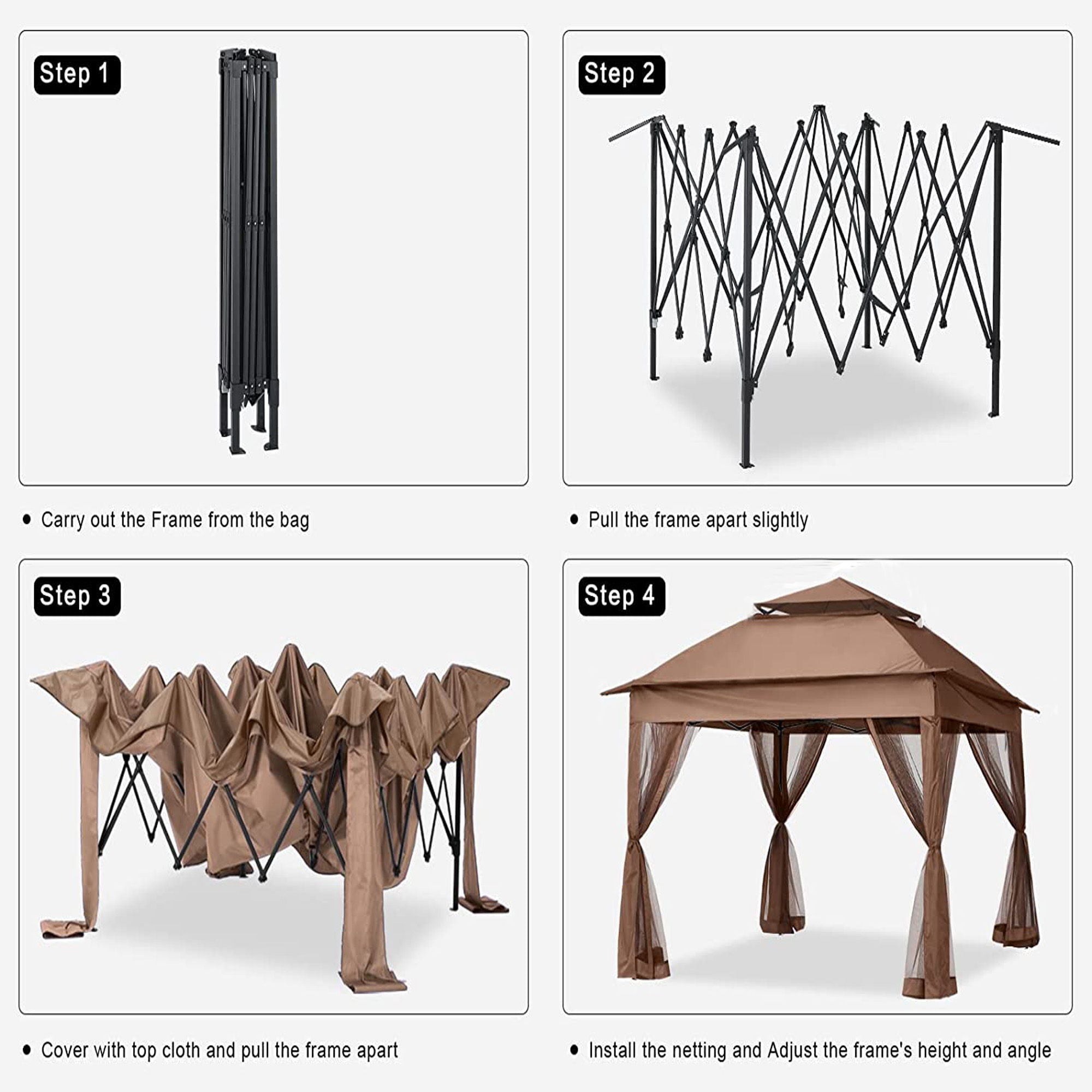 Outdoor Pop Up Gazebo Canopy With 2 Tier Soft Top And Removable Zipper Netting