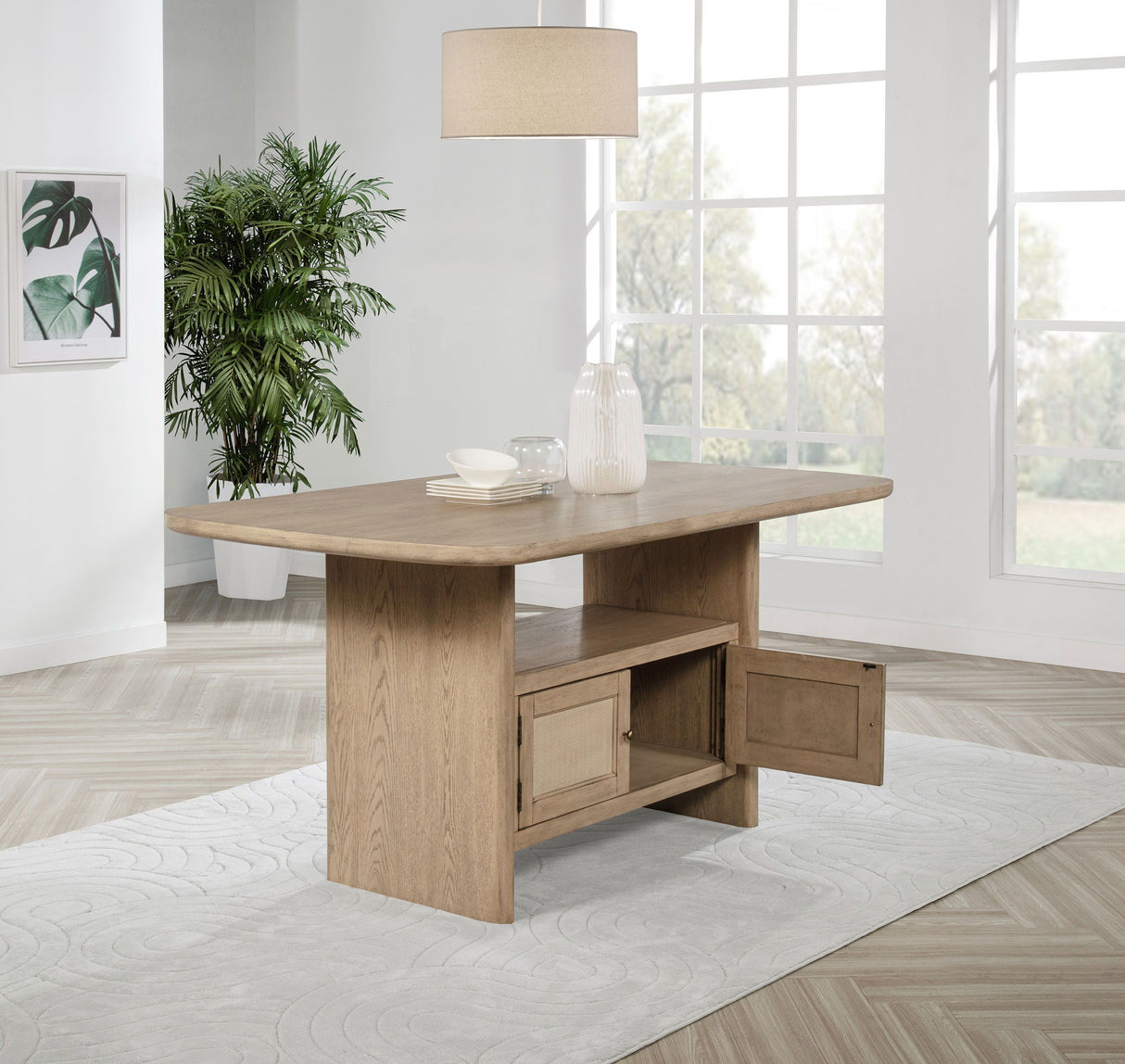 Kailani - Cane Counter Height Storage Dining Table - Beige Oak