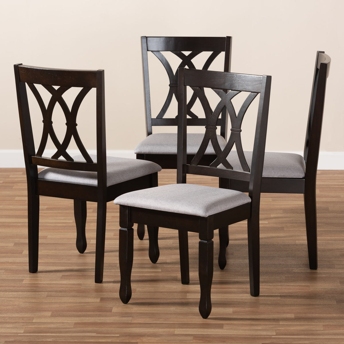 Reneau Modern and Contemporary Gray Fabric Upholstered Espresso Brown Finished Wood Dining Chair Set of 4