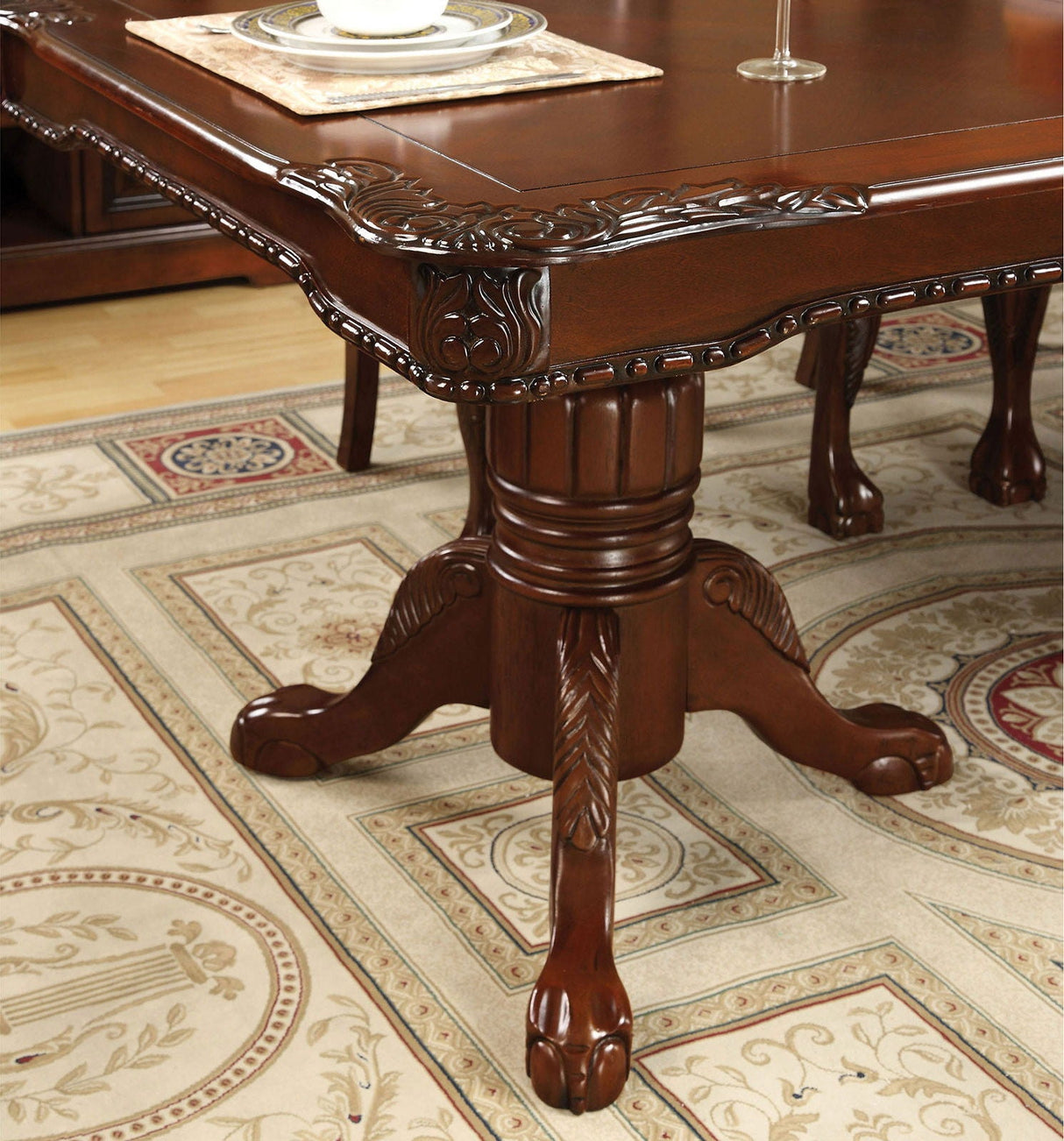 Furniture of America George Town - Dining Table With Double Pedestals - Cherry | Meri Furniture