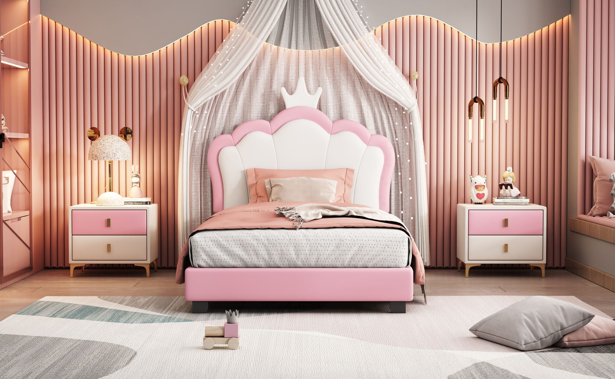 Upholstered Princess Platform Bed With Crown Headboard