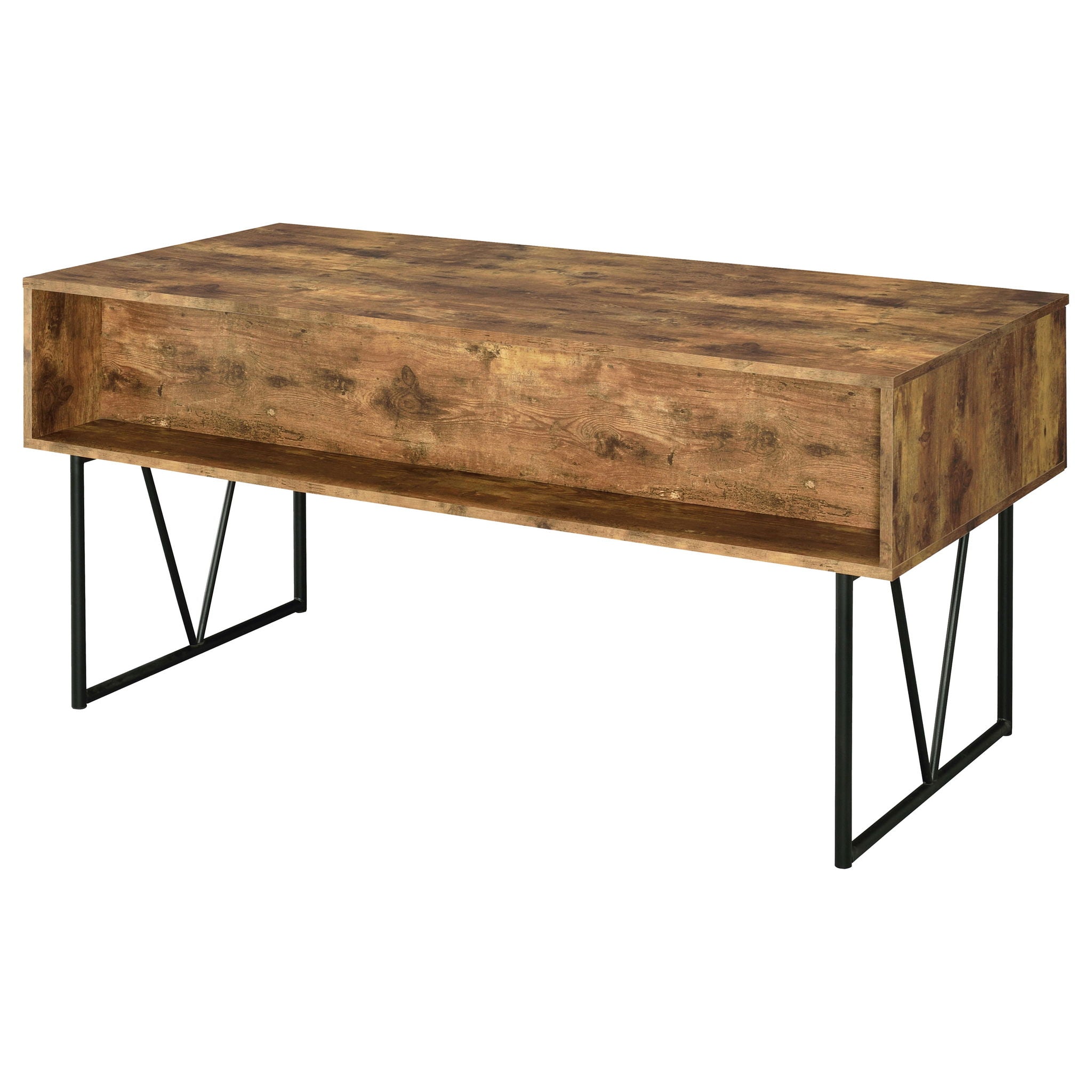 Rustic Industrial Charm Writing Desk With 4 Drawers And Open Shelf