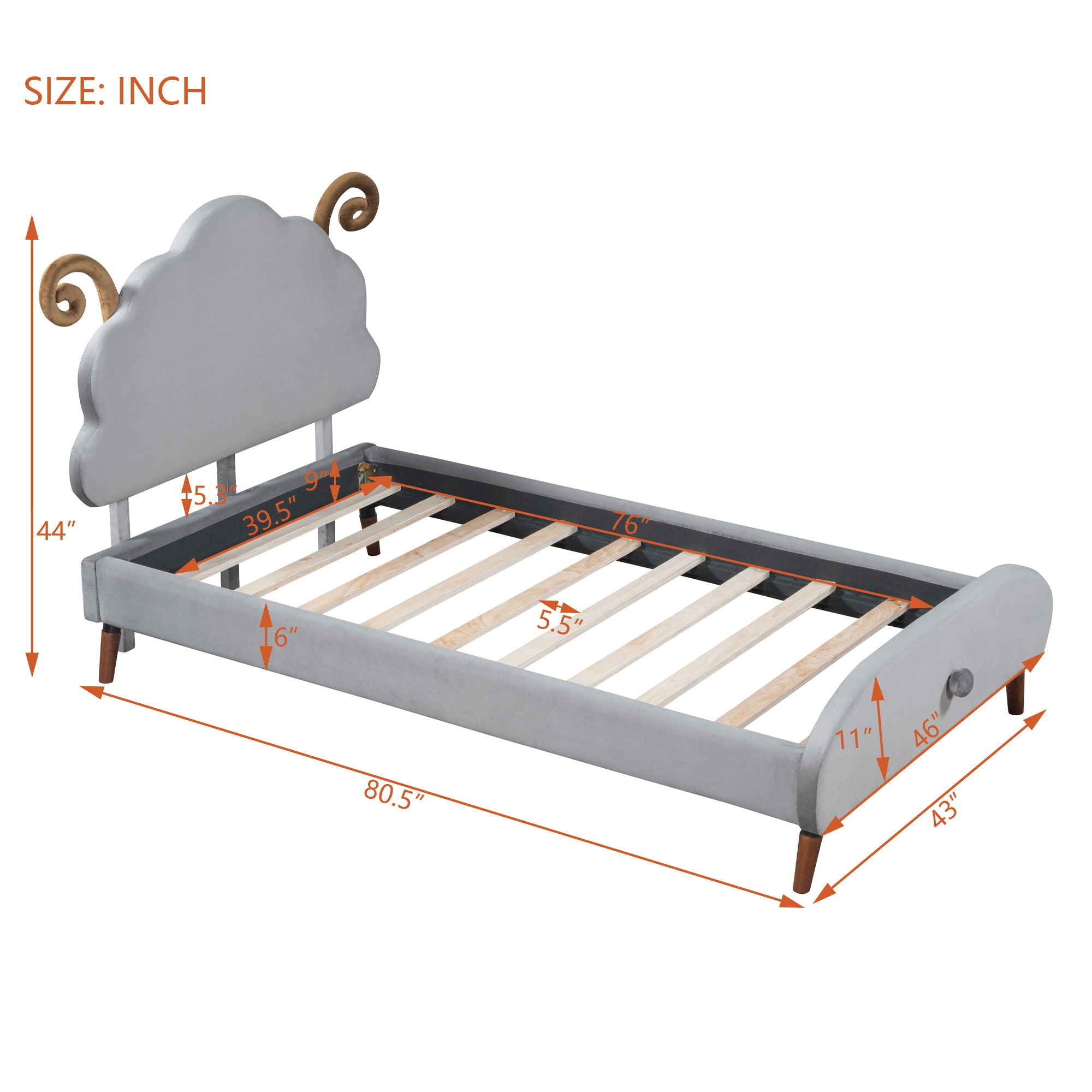 Upholstered Platform Bed With Sheep Shaped Headboard