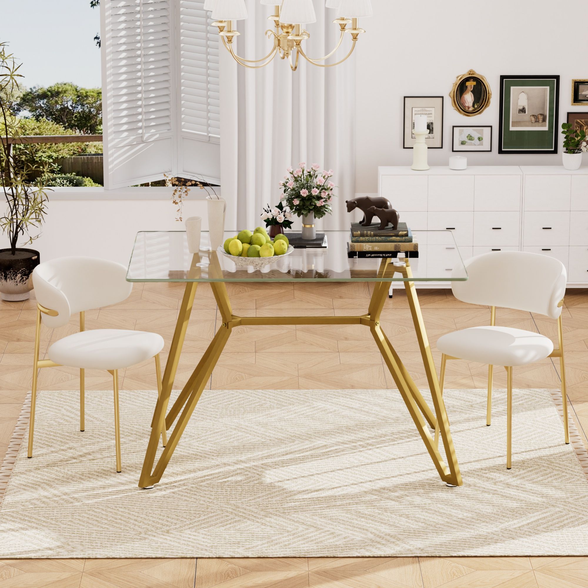 Modern Glass Dining Table With Metal Legs