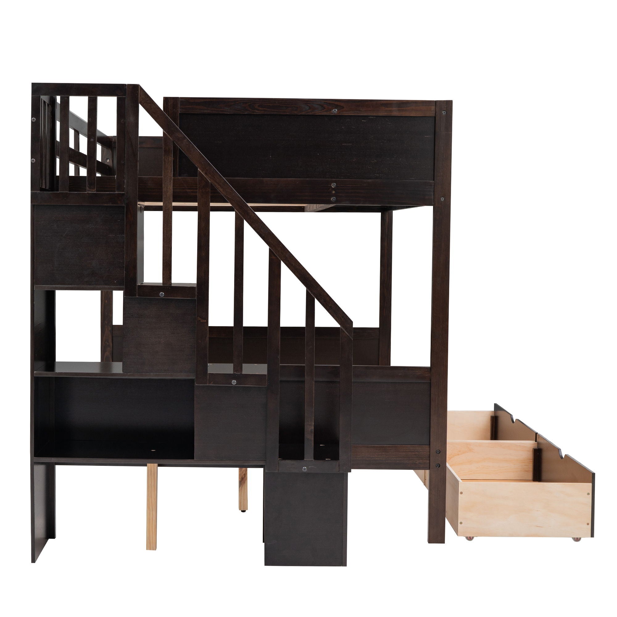 Bunk Bed With Shelfs, Storage Staircase And 2 Drawers