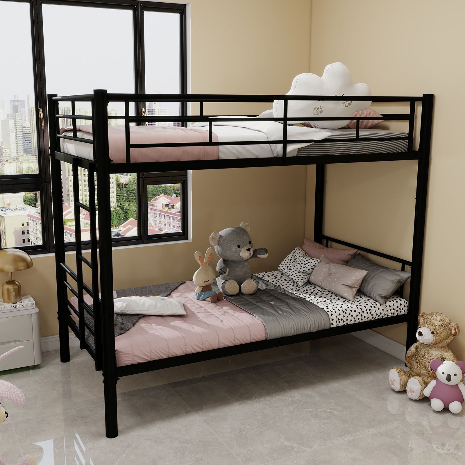 Bunk Bed For Kids, Convertible Frame With Ladders & Guardrail