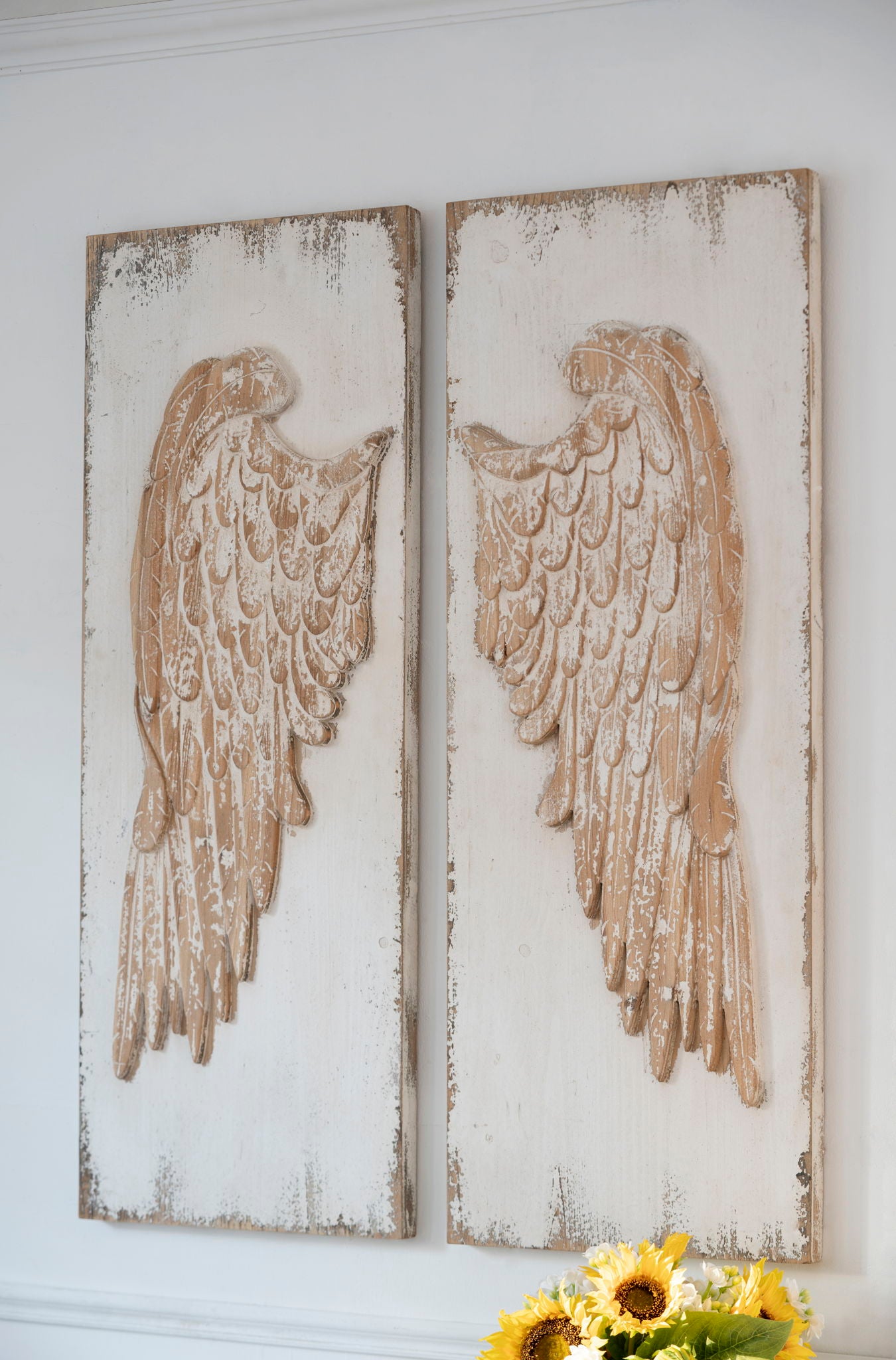 Feather Wing Wall Panels With Distressed, Rectangle Hanging Wall Art (Set of 2) - Multicolor