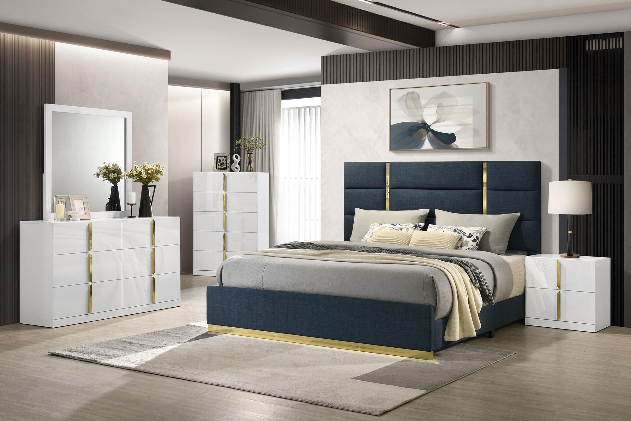 Ines 6-drawer Bedroom Dresser with Mirror White High Gloss