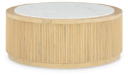 Camdill - Round Cocktail Table - Light Brown / White