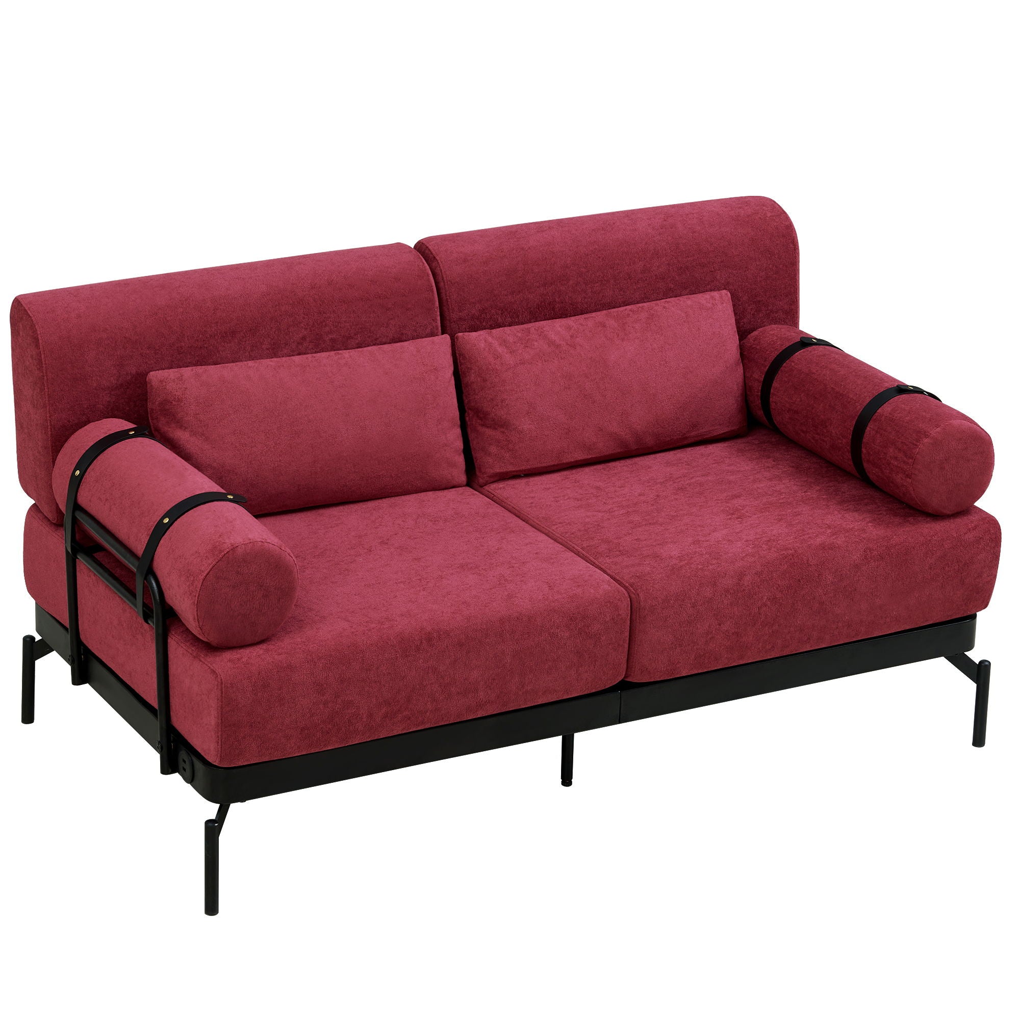 Modern Loveseat Sofa 2 Seater With USB Ports, Cylindrical Armrests