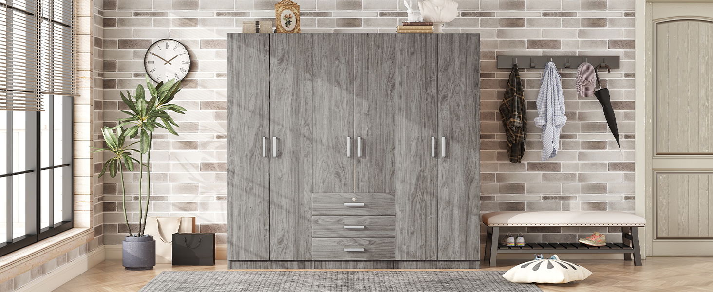 6 Doors Wardrobe Storage For Bedroom, With Big Drawers