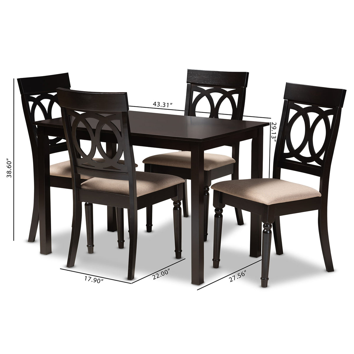 Lucie Modern and Contemporary Sand Fabric Upholstered Espresso Brown Finished 5-Piece Wood Dining Set