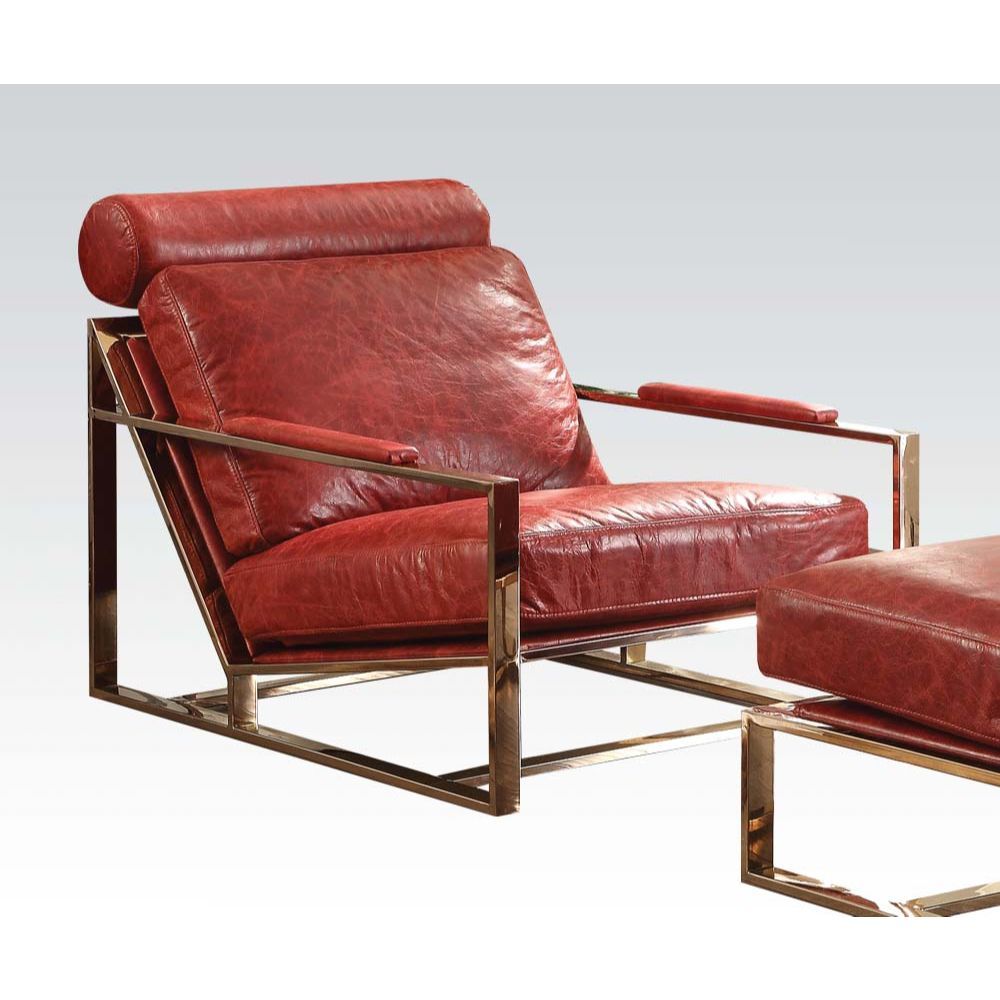 ACME Quinto - Accent Chair - Antique Red Top Grain Leather & Stainless Steel | Meri Furniture