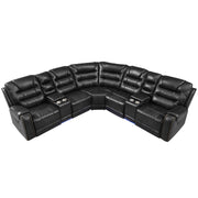 Manual Reclining Sectional Sofa Set, L Shaped Symmetrical Motion Sofa Corner Couch Sets With Storage Boxes, 4 Cup Holders And LED Light Strip For Living Room