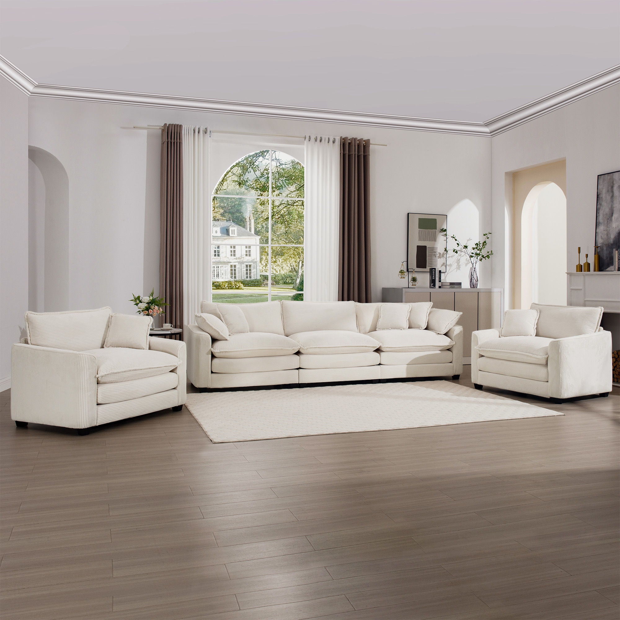 Elegant Corduroy Oversized Sectional Sofa Set With Deep Seats And Flexible Layout
