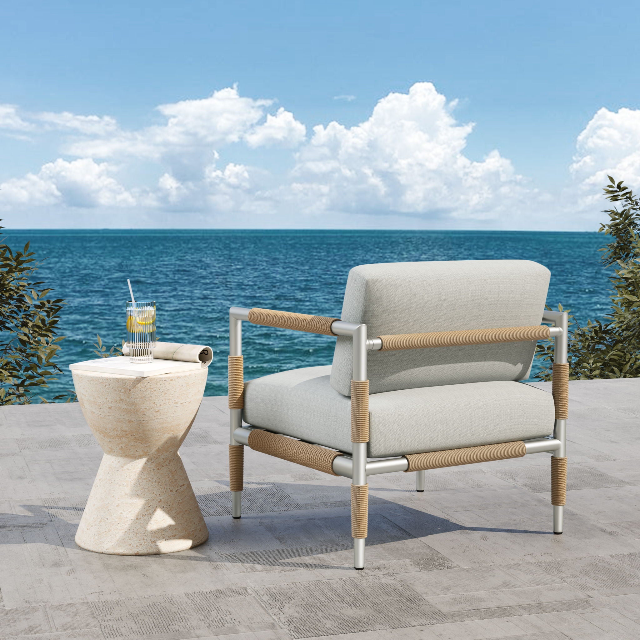 Oriana - Aluminum Outdoor Patio Armchair With Thick Cushions - Light Gray
