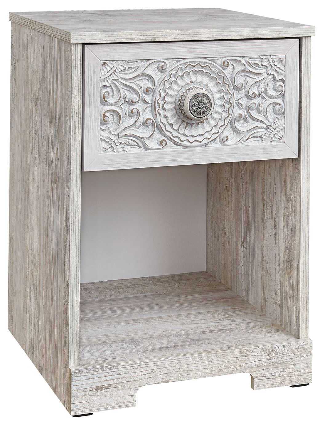 Signature Design by Ashley® Paxberry - Whitewash - One Drawer Night Stand - Open Cubby | Meri Furniture