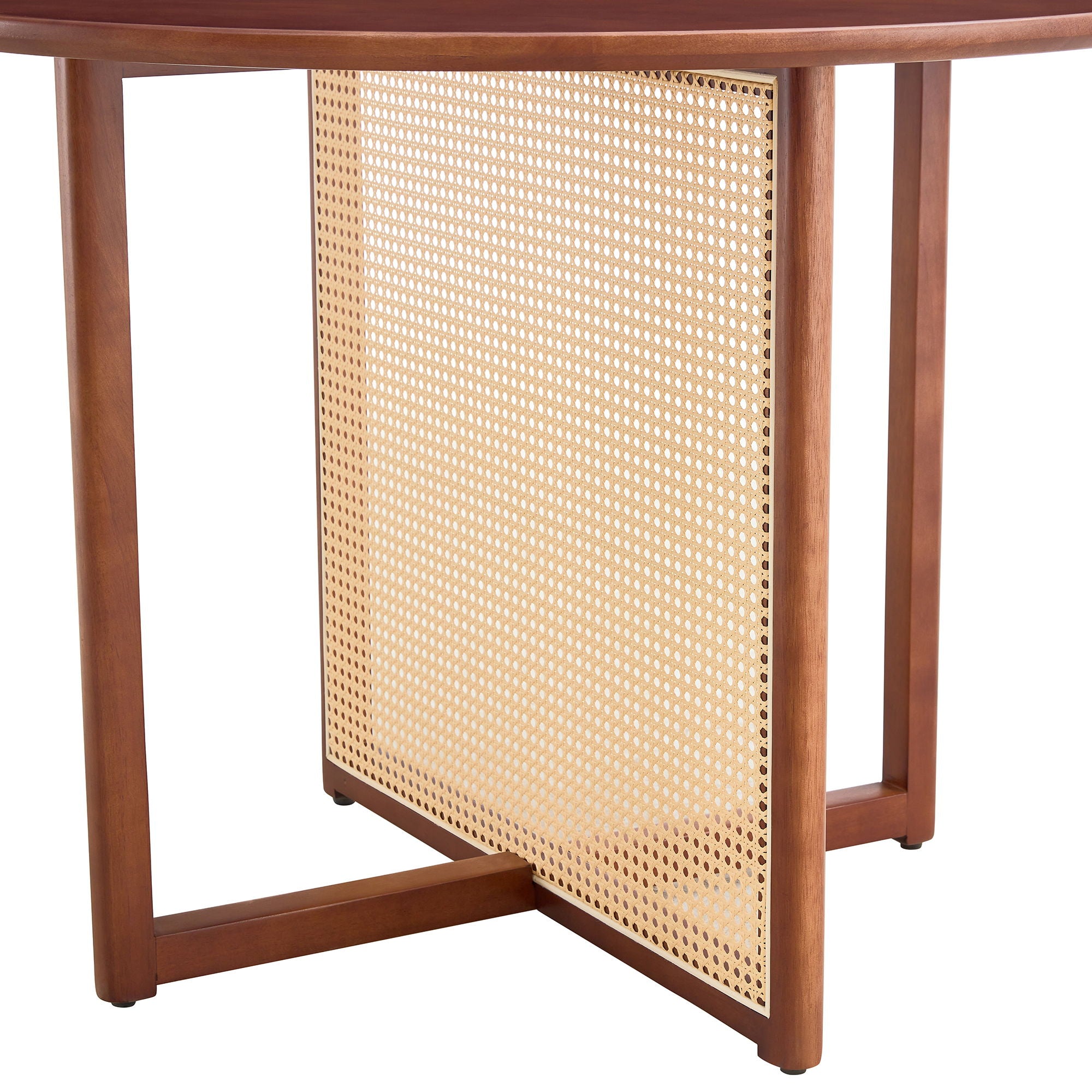 Retro Round Table With Imitation Rattan Rubber Wood - Walnut