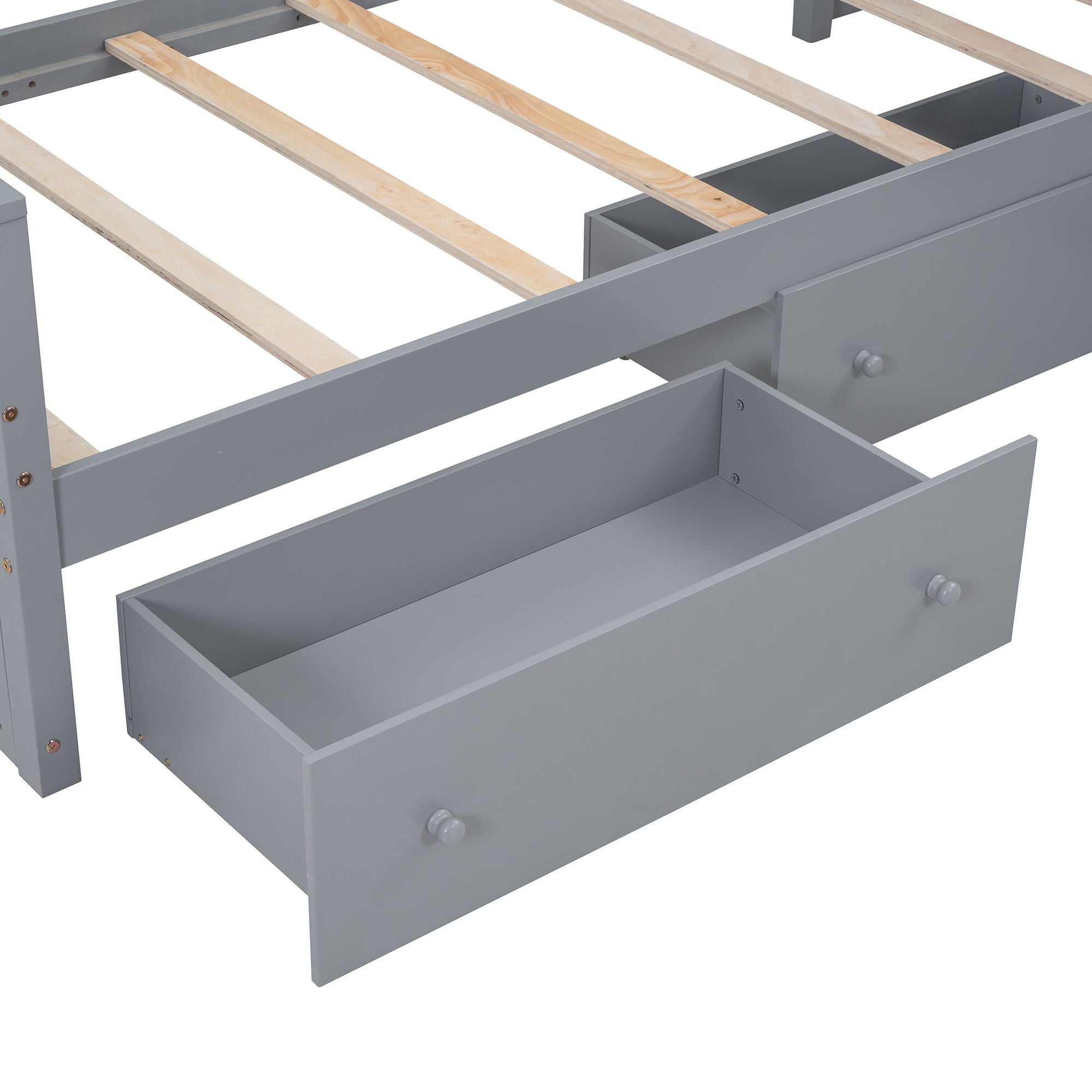 Loft Platform Bed With 7 Drawers And Full Guardrails, Modern L Shaped Space Savin