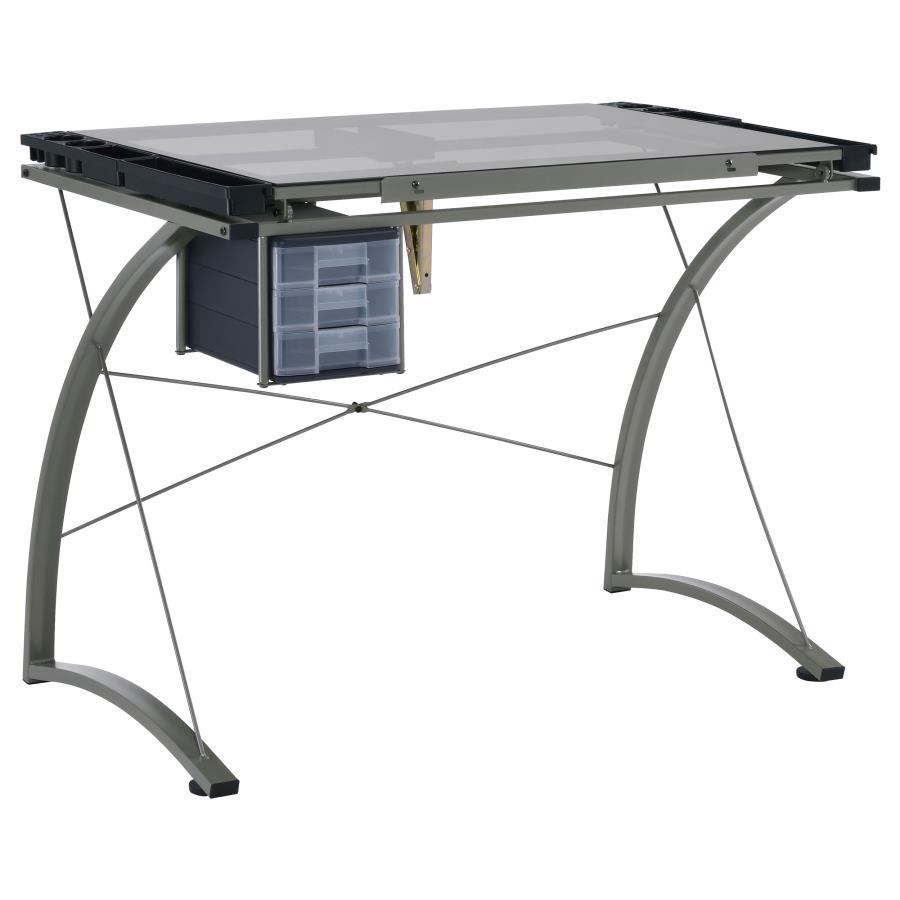 Coaster Fine Furniture Melo - Glass Top Drafting Table With Storage - Silver | Meri Furniture