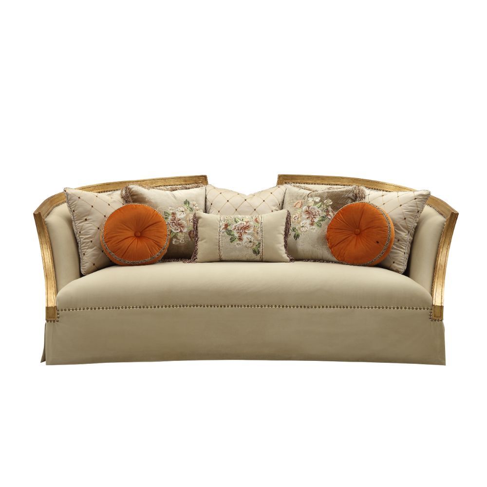 ACME Daesha - Sofa - Tan Flannel & Antique Gold | Meri Furniture