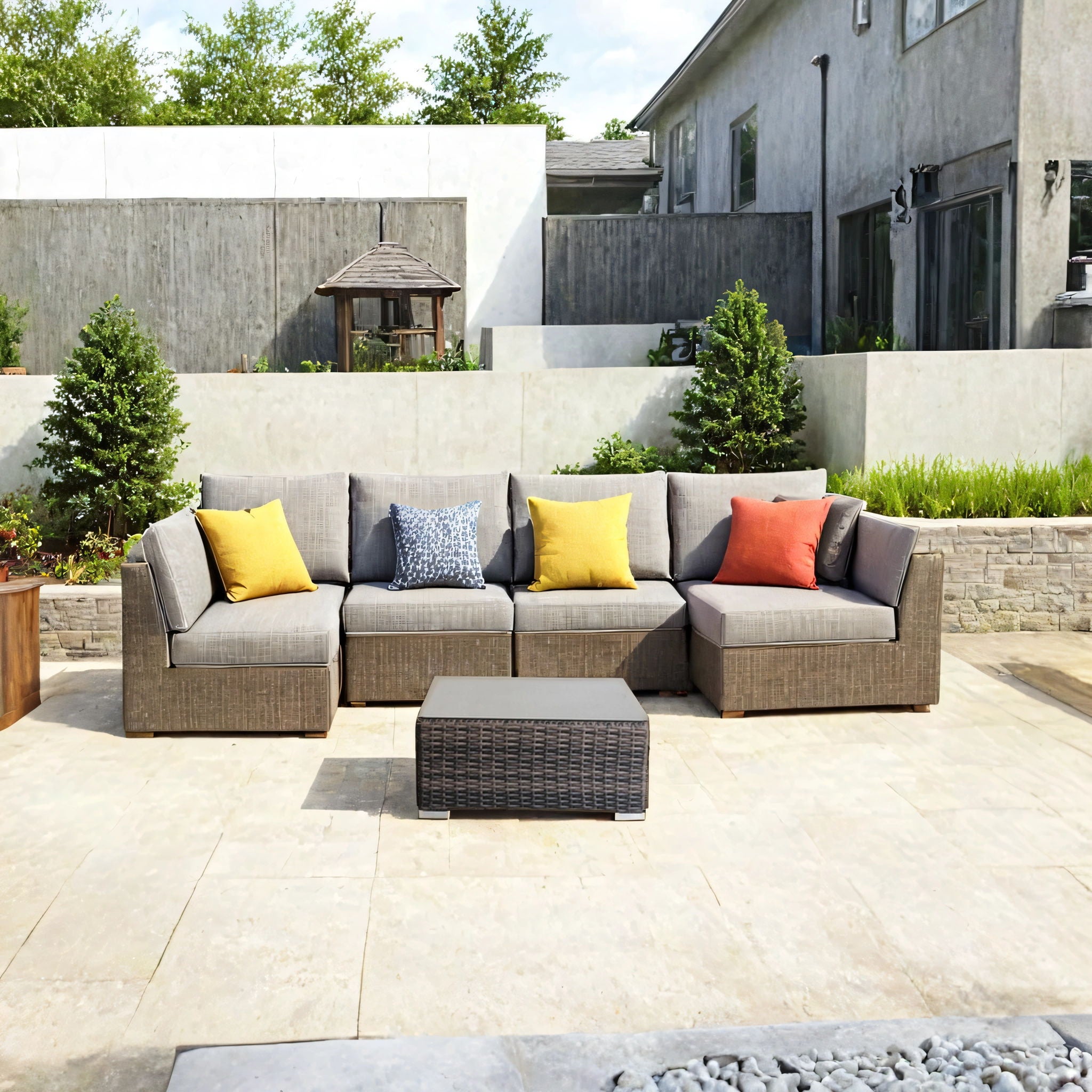 Square Coffee Table With Rustproof Frame And Clear Top - Brown Mix