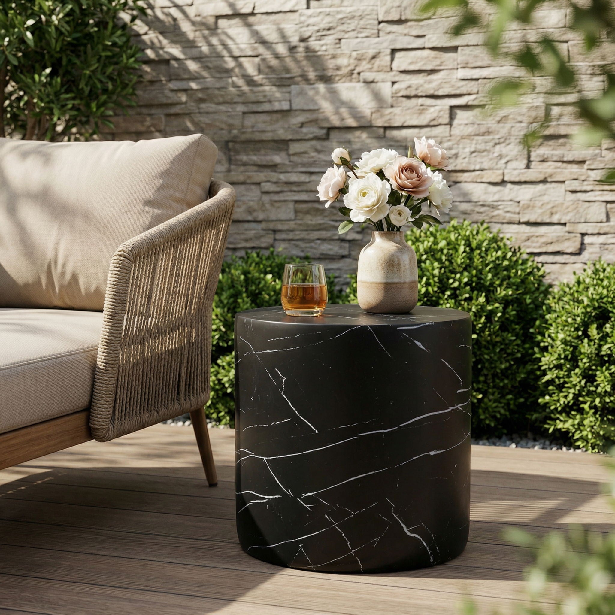Cylindrical Design, Outdoor Lightweight Concrete Side Table