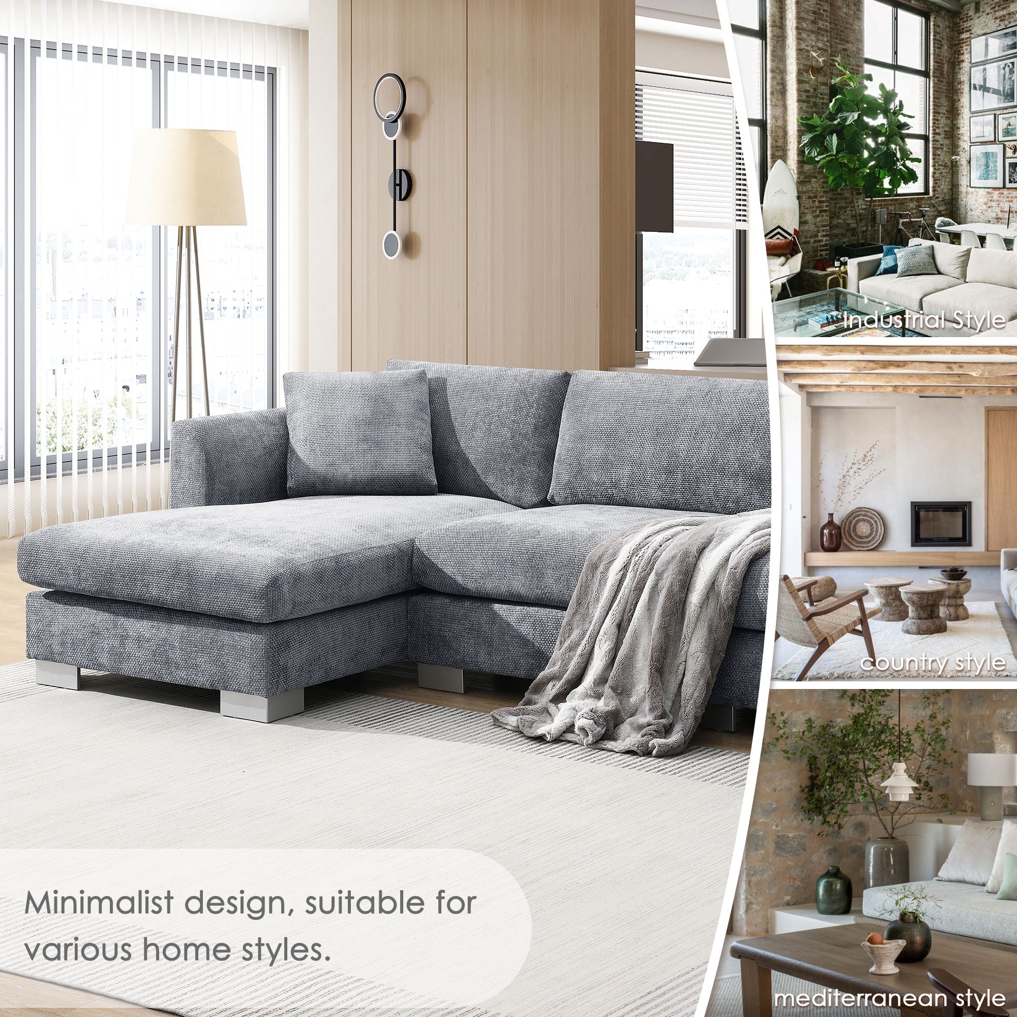 Modern Cloud Sectional Sofa L Shaped Luxury Couch Set With 2 Free Pillows 4 Seat With Oversized Chaise