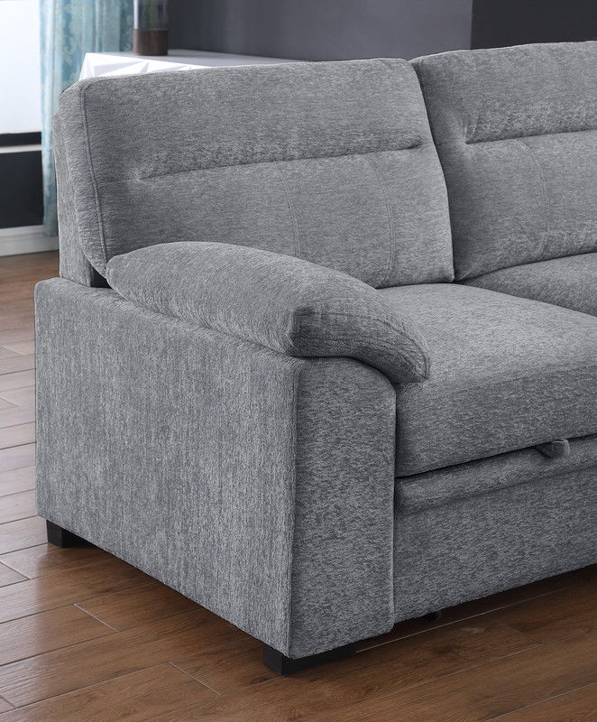 Kipling II 94"W Light Gray Chenille Fabric Sleeper Sectional Sofa with Right-Facing Chaise, Cupholders, USB Charging port