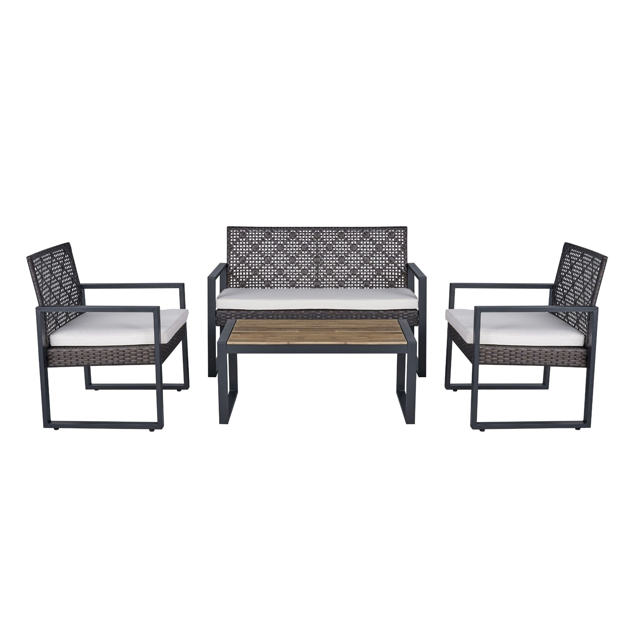 4 Piece Patio Furniture Set With Acacia Wood Table Top And Cushions