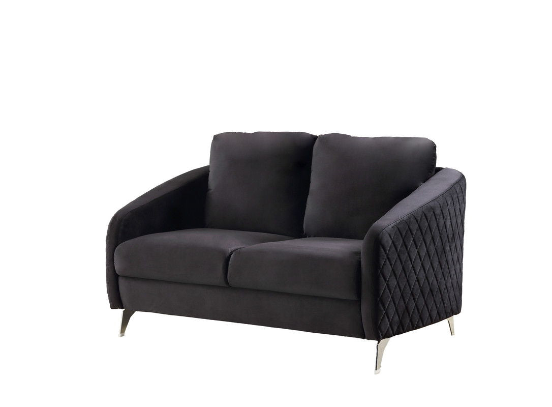 Sofia Black Velvet Fabric Sofa Loveseat Living Room Set