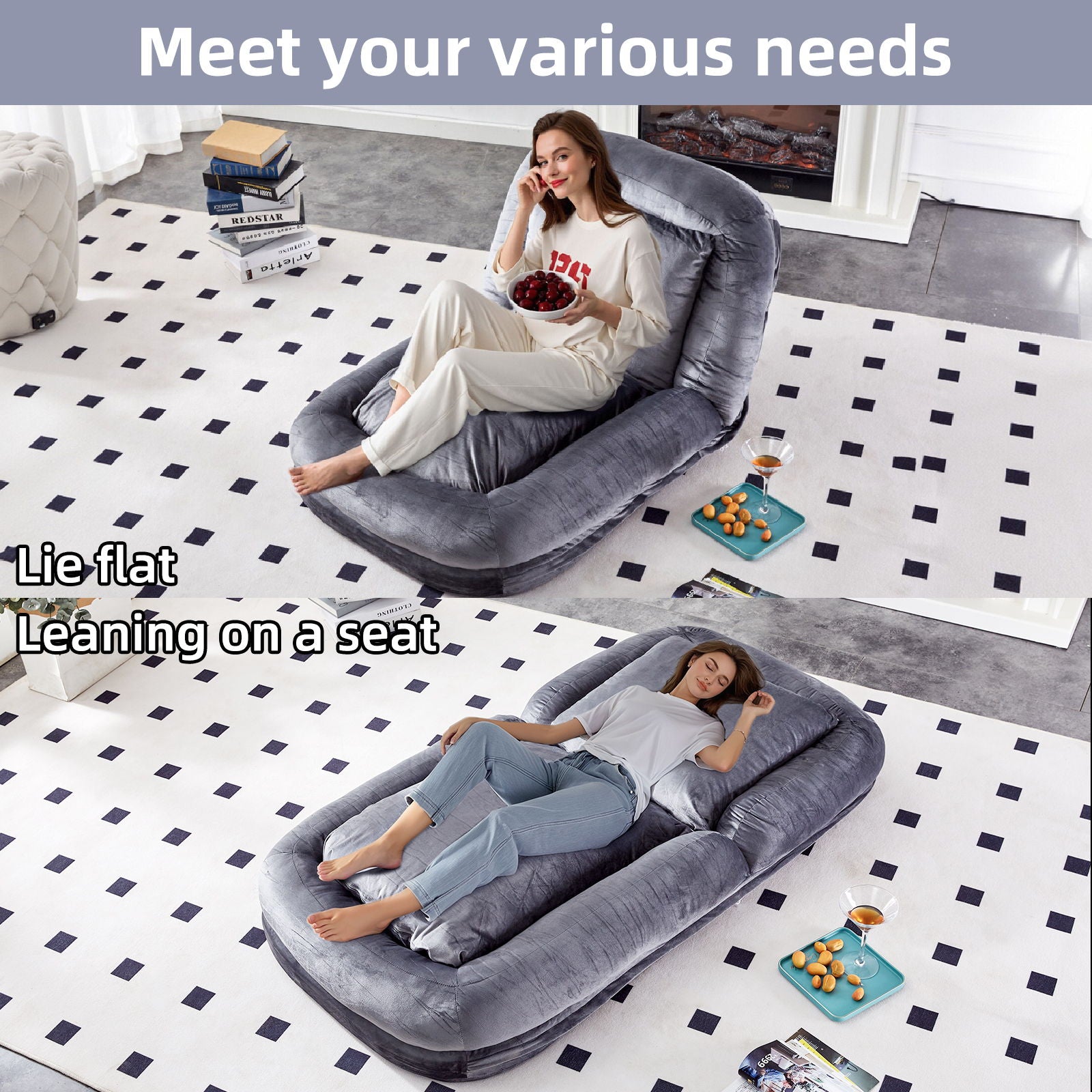 Contemporary Folding Sofa Chair With 5 Adjustable Positions For Gaming, Meditation, And Relaxation