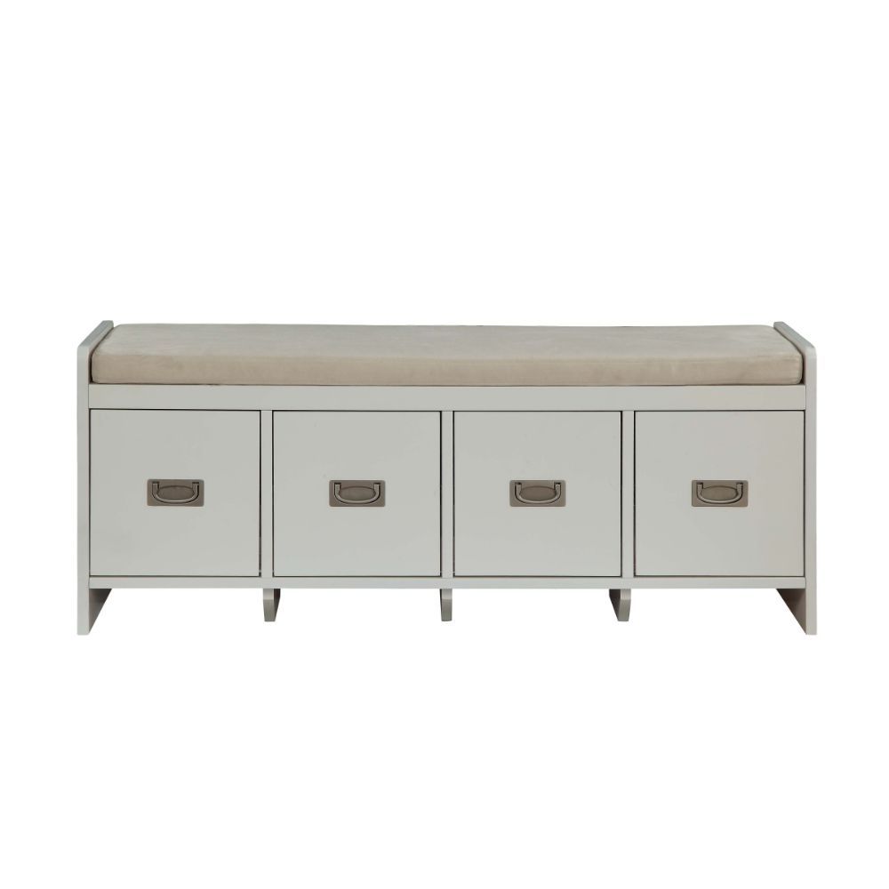 ACME Berci - Bench - Beige Fabric & White | Meri Furniture