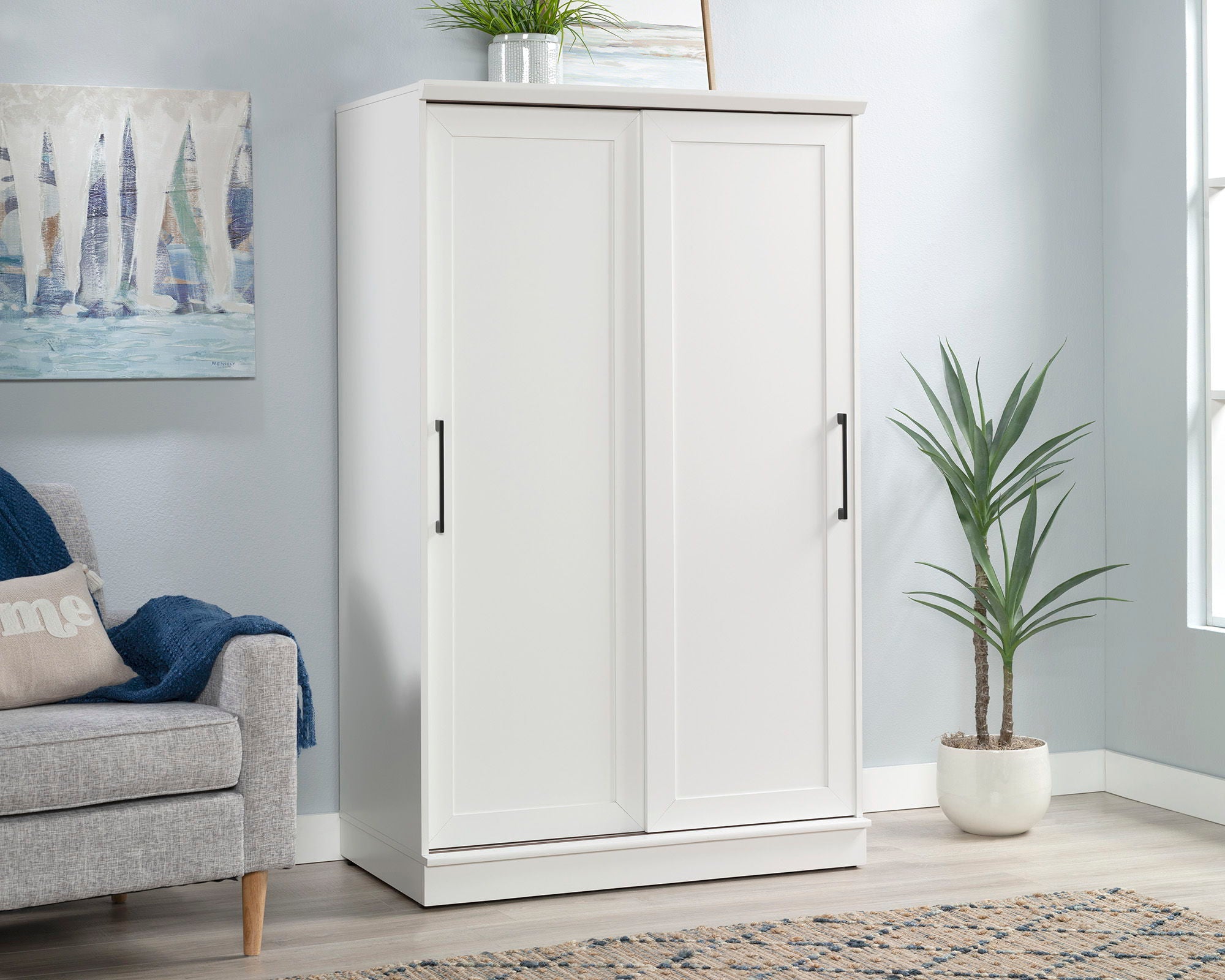 Wardrobe Cabinet with Sliding Doors in White