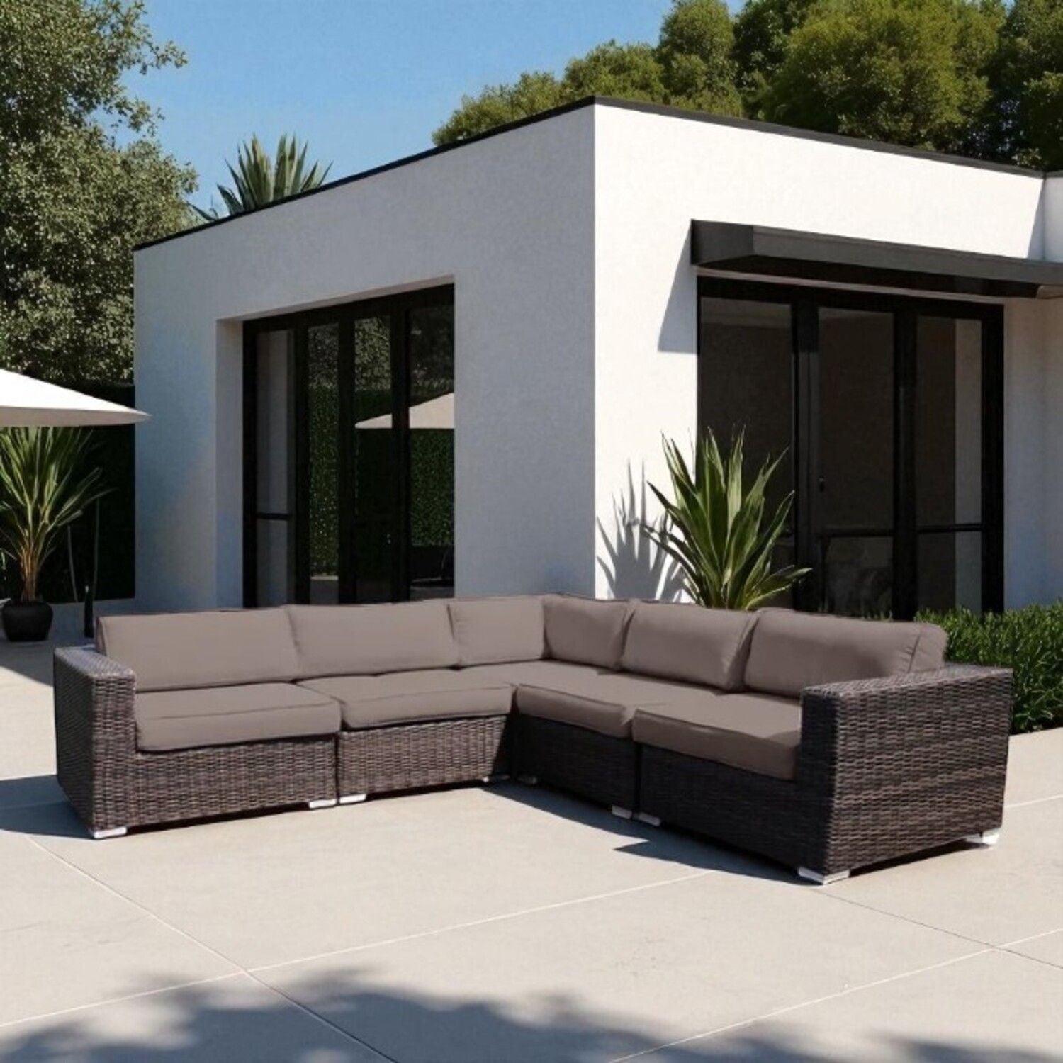 Ana - Outdoor Sectional Sofa With Cushions - Brown