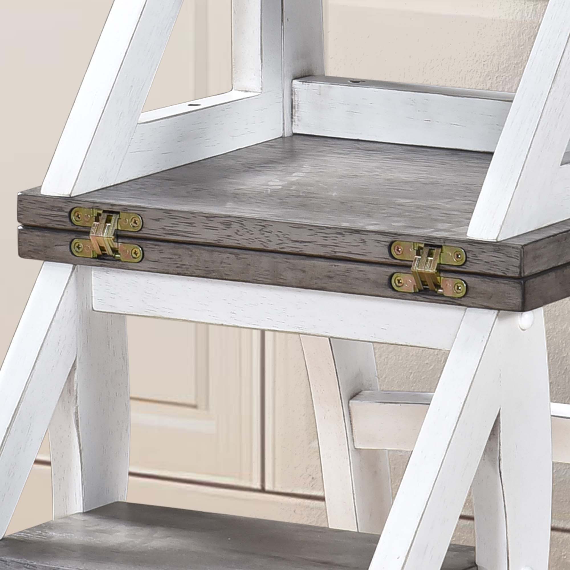 Solid Wood Foldable Ladderchair Dual Purpose Stepladders Step Display Stand Flower Stand Forhome, Library, Kitchen - Antique White / Sandstone