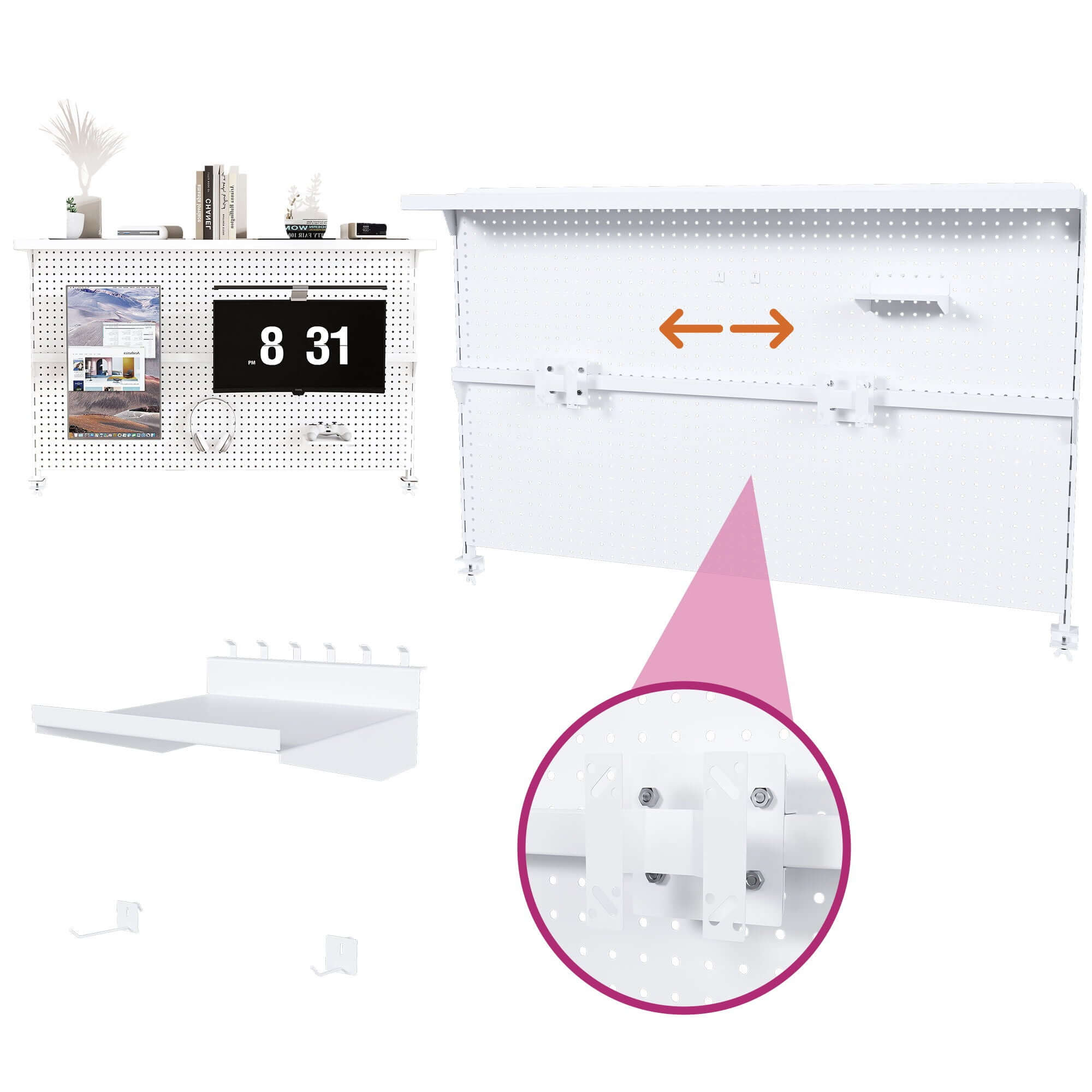 Clamp On Desk Pegboard With Single Monitor Stand