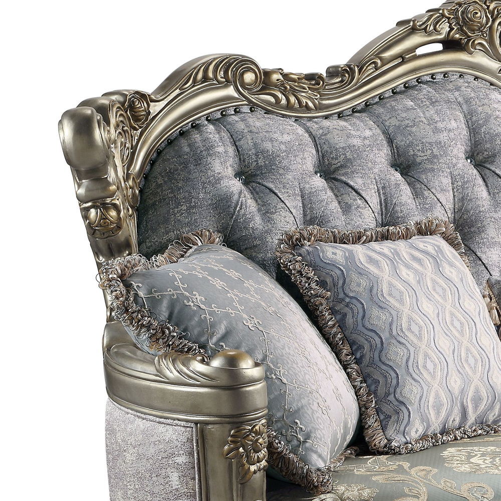 Miliani - Loveseat With 3 Pillows - Fabric & Antique Bronze