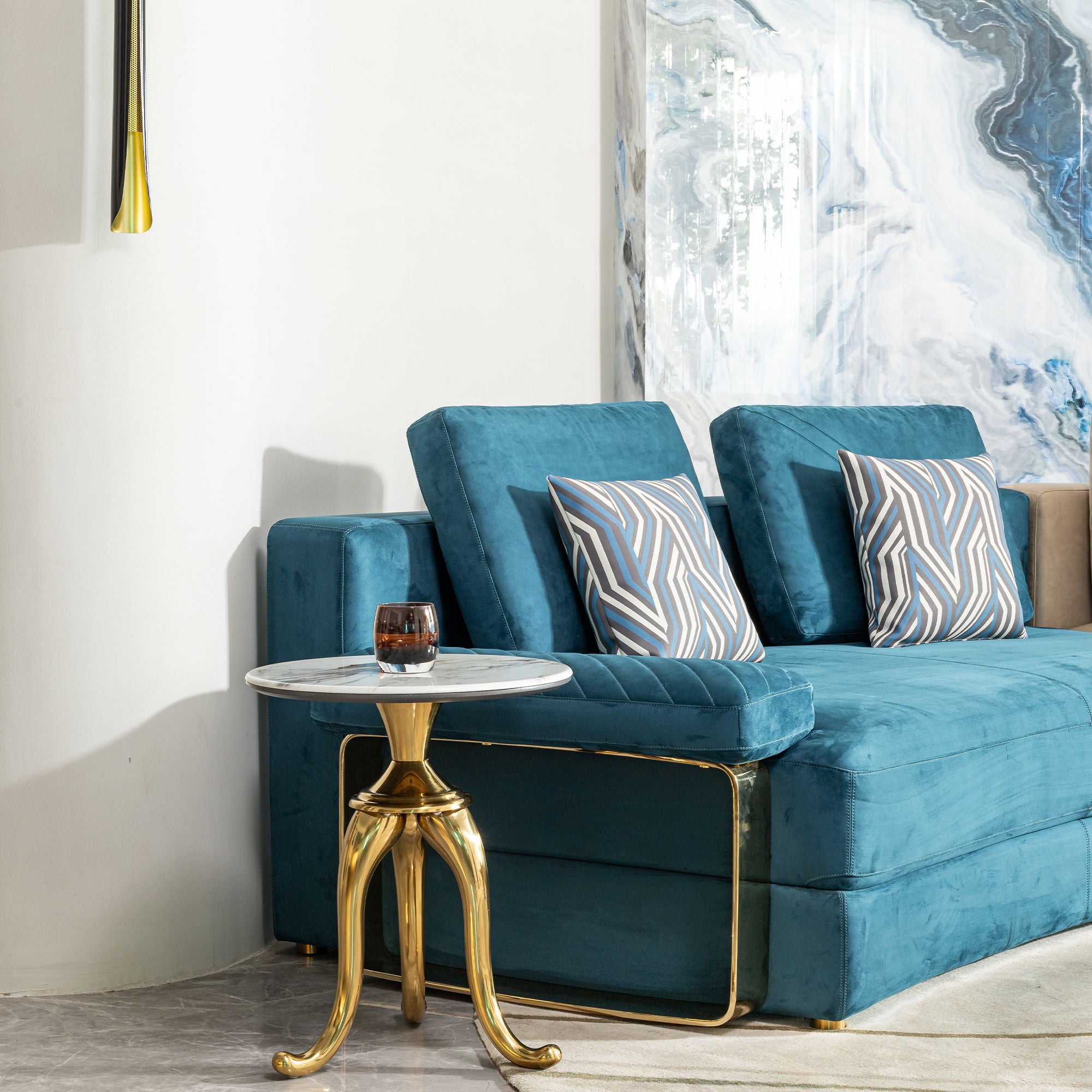 Modern Small Coffee Table With Microcrystalline Stone Top And Carbon Steel Legs - Gold