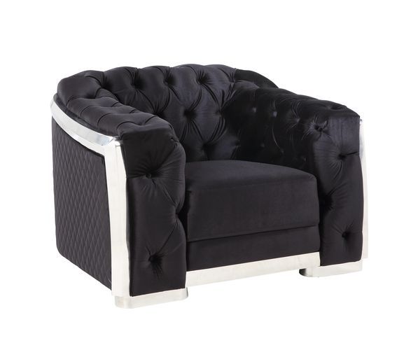 ACME Pyroden - Chair - Black Velvet & Chrome Finish | Meri Furniture