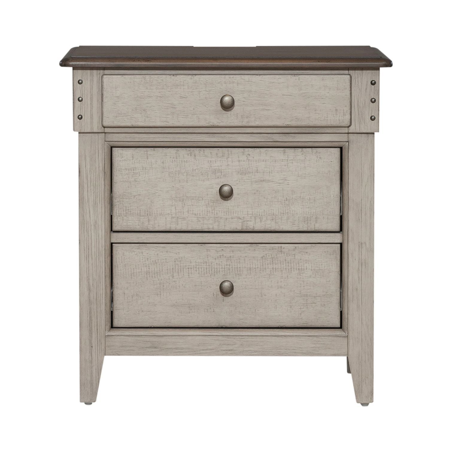 Ivy Hollow - 3 Drawer Nightstand With Charging Station - Weathered Linen / Dusty Taupe