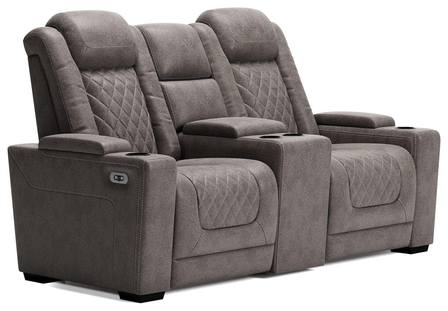 Ashley Furniture Hyllmont - Gray - Pwr Rec Loveseat/Con/Adj Hdrst | Meri Furniture
