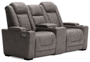 Ashley Furniture Hyllmont - Gray - Pwr Rec Loveseat/Con/Adj Hdrst | Meri Furniture
