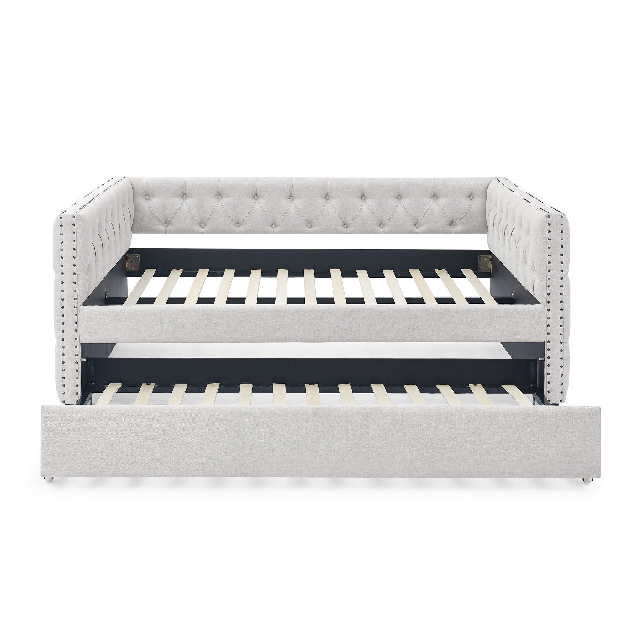 Inspired Upholstered Daybed With Trundle, Button Tufted
